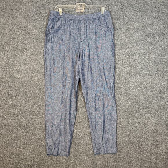 Old Navy Pants Womens Medium Blue Linen Blend Cropped Stretch Waist Boho - Picture 1 of 12